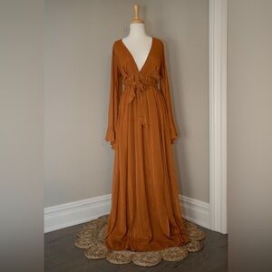 Showpo Dangerous Woman Maxi Dress - Plunge Thigh Split in Rust